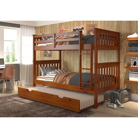 Donco Kids Mission Twin Over Twin Bunk Bed With Twin Trundle, Light Espresso PD_120_3E_TT_503